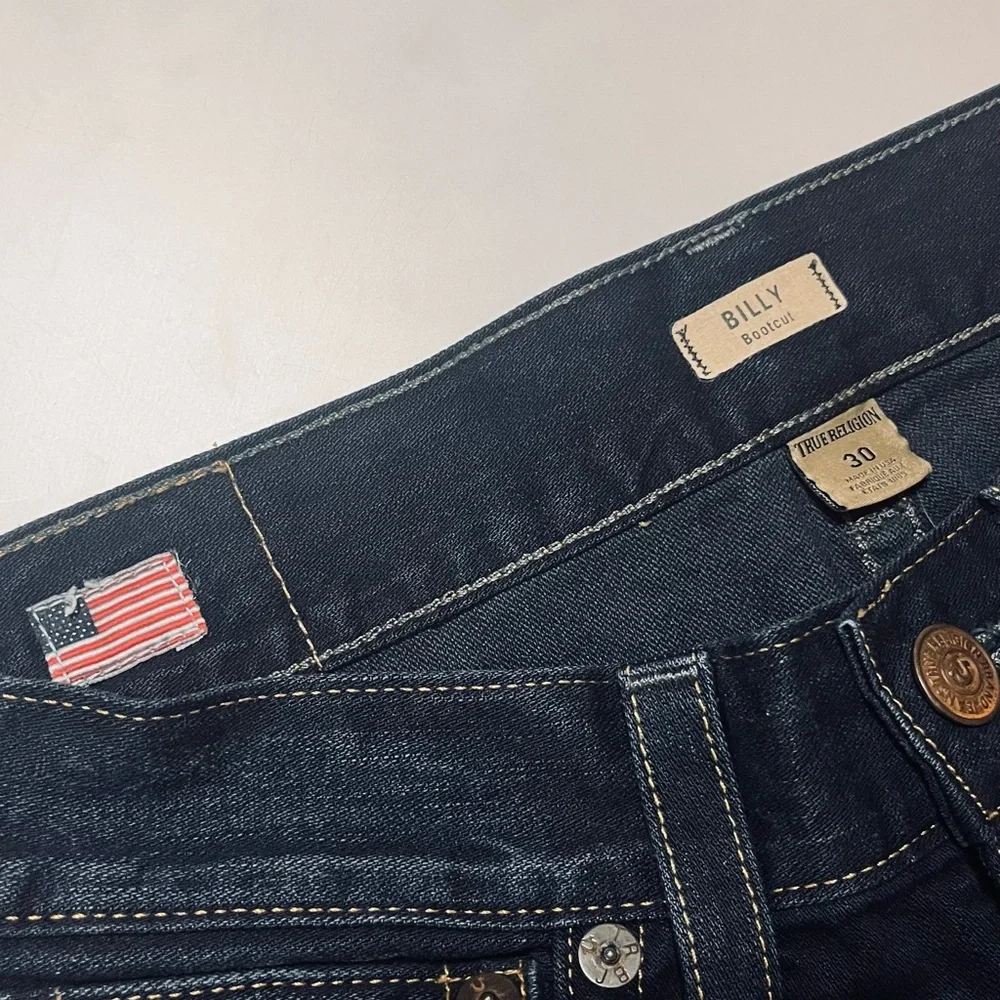 True Religion Billy Bootcut with Flaps Cotton Dark Wash Jeans Sz 30 35”Wx31”